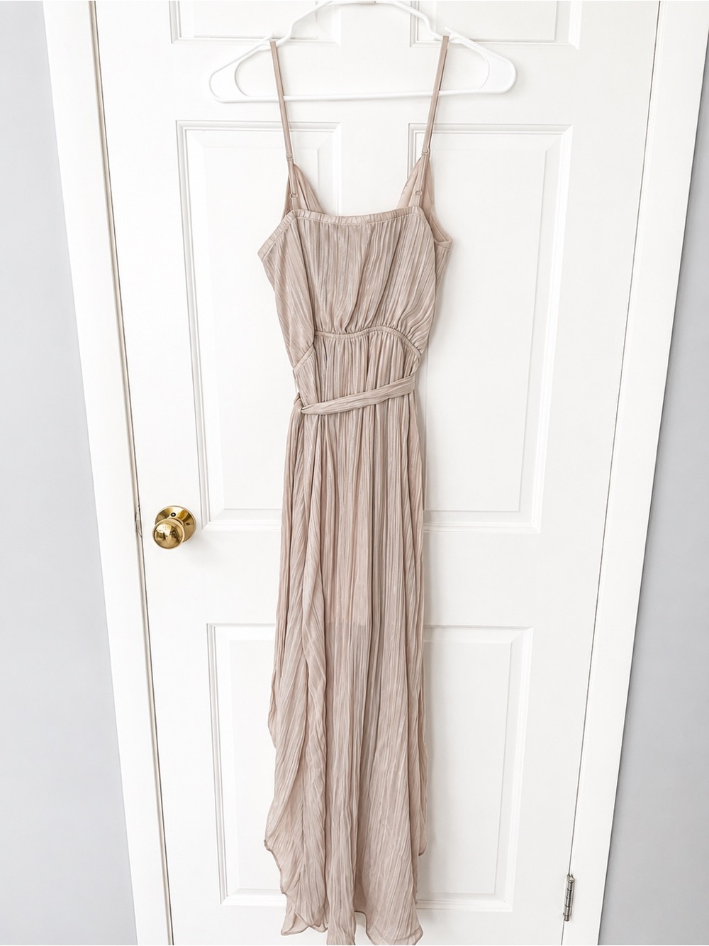 Express Champagne Pleated High Low Satin Dress Size S - Picture 2 of 10